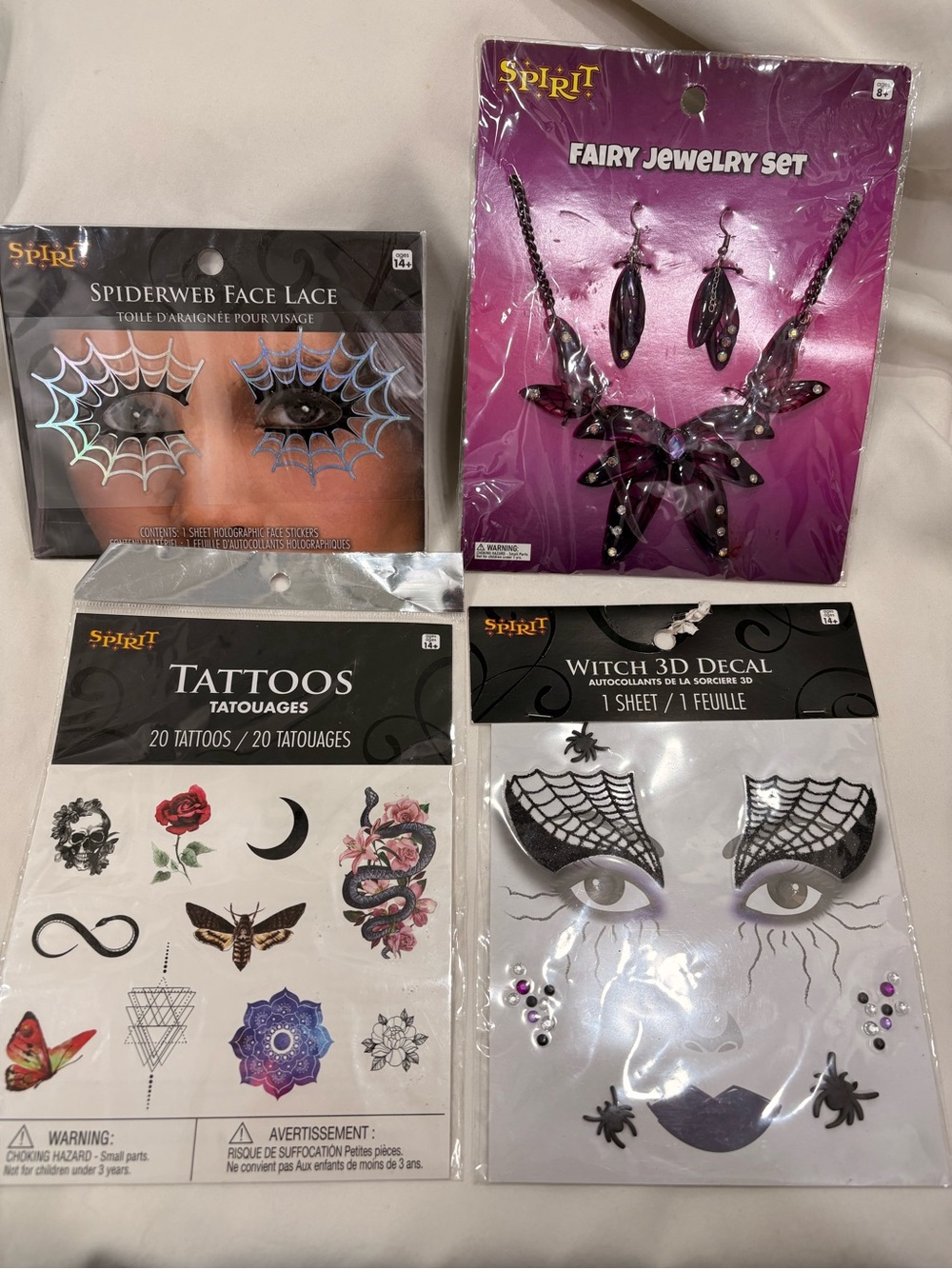 Spirit Halloween Fairy Jewelry Set, temporary tattoo and face sticker bundle